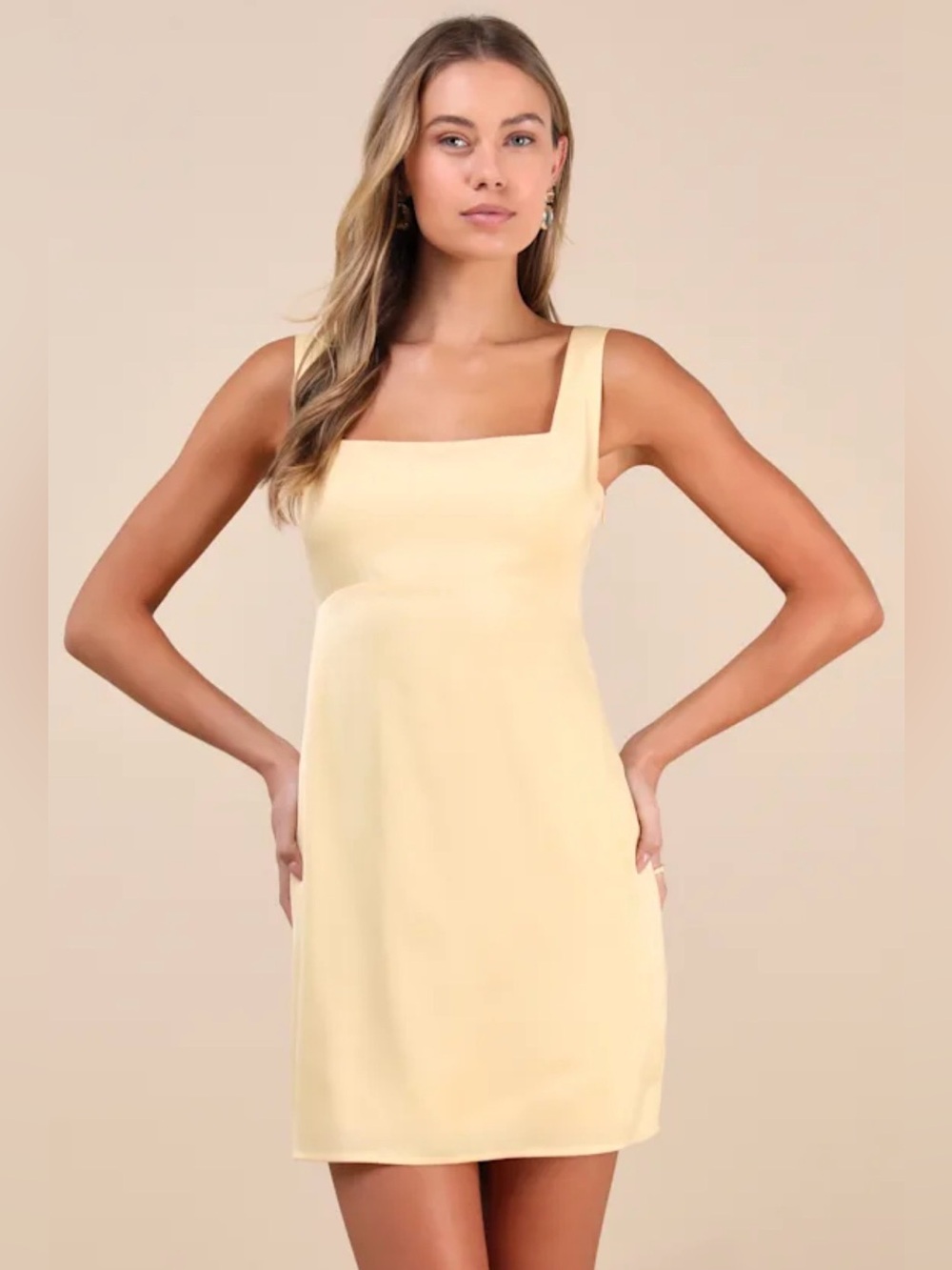 Lulus Truly the Cutest Yellow Satin Square Neck Mini Dress Size XXS NEW W/ Tag